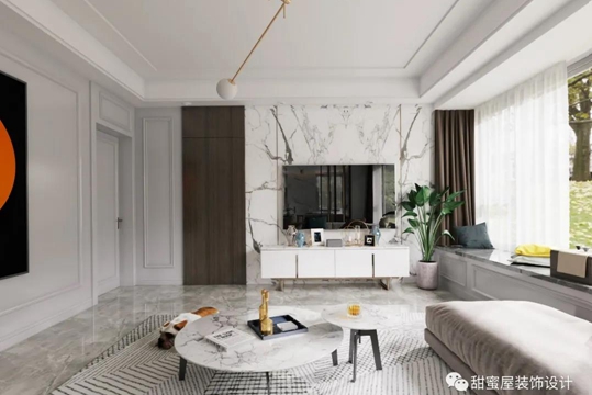 案例分享| 147㎡輕奢風(fēng),開放式空間,大落地窗,掛式電視……霧霾藍(lán)隱形門實力圈粉!